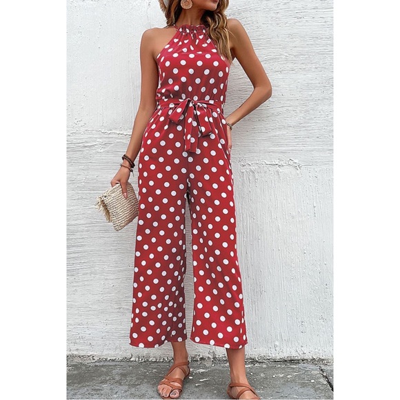 NWT Polka Dot Grecian Wide Leg Jumpsuit - Picture 5 of 7